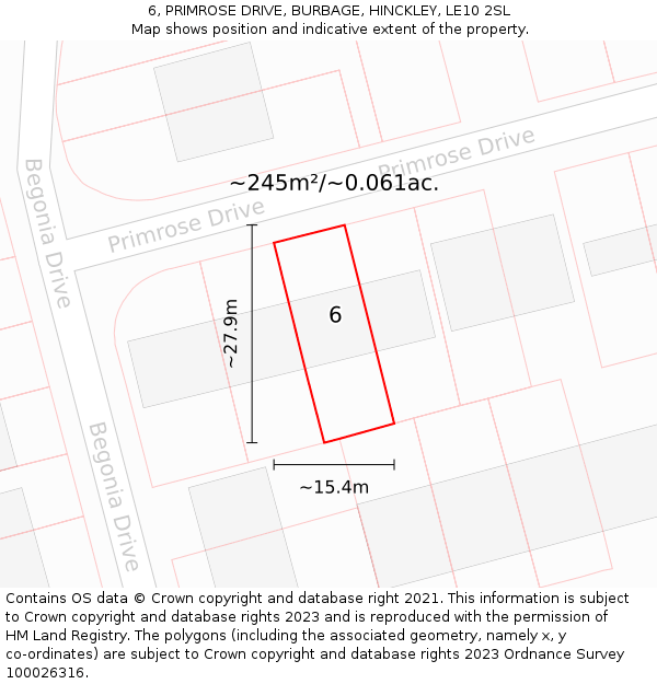 6, PRIMROSE DRIVE, BURBAGE, HINCKLEY, LE10 2SL: Plot and title map