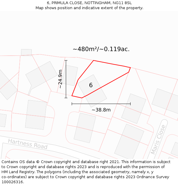 6, PRIMULA CLOSE, NOTTINGHAM, NG11 8SL: Plot and title map