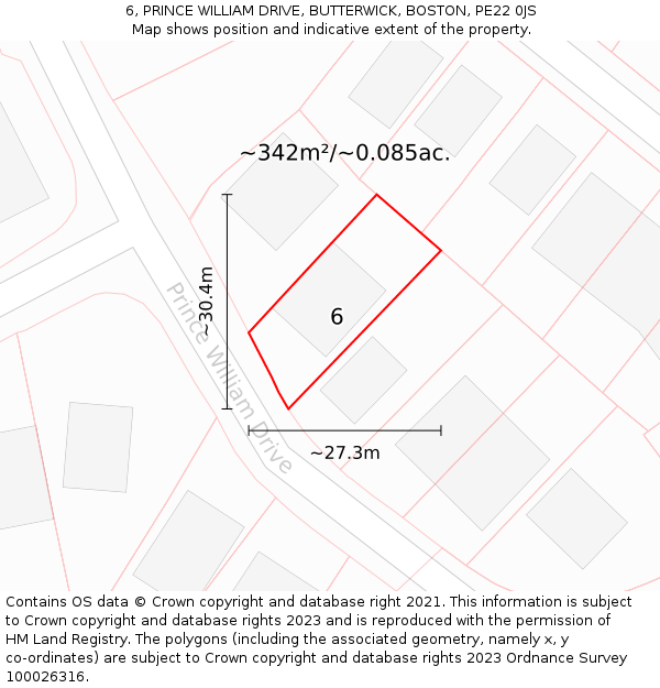 6, PRINCE WILLIAM DRIVE, BUTTERWICK, BOSTON, PE22 0JS: Plot and title map