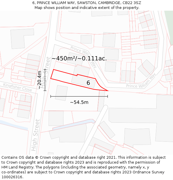 6, PRINCE WILLIAM WAY, SAWSTON, CAMBRIDGE, CB22 3SZ: Plot and title map