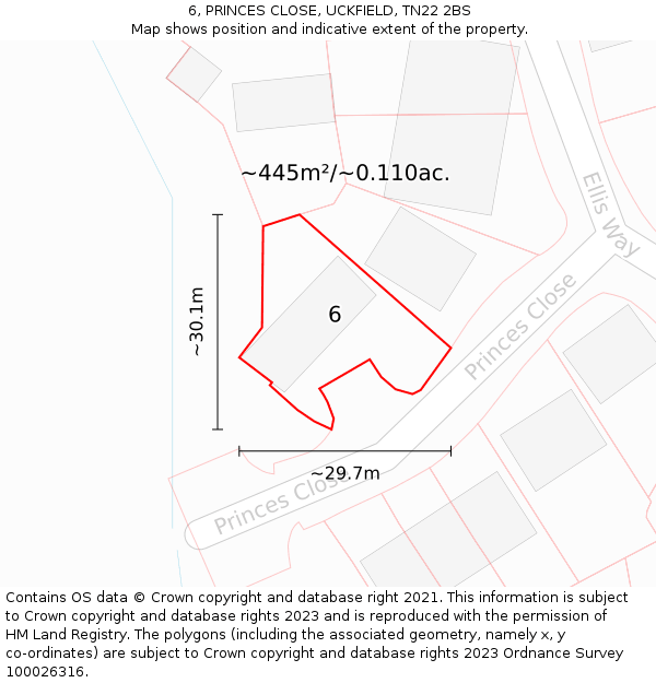 6, PRINCES CLOSE, UCKFIELD, TN22 2BS: Plot and title map