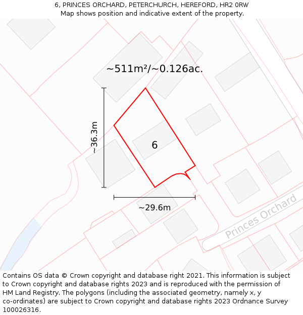 6, PRINCES ORCHARD, PETERCHURCH, HEREFORD, HR2 0RW: Plot and title map