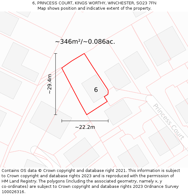 6, PRINCESS COURT, KINGS WORTHY, WINCHESTER, SO23 7FN: Plot and title map