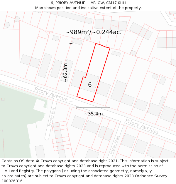 6, PRIORY AVENUE, HARLOW, CM17 0HH: Plot and title map