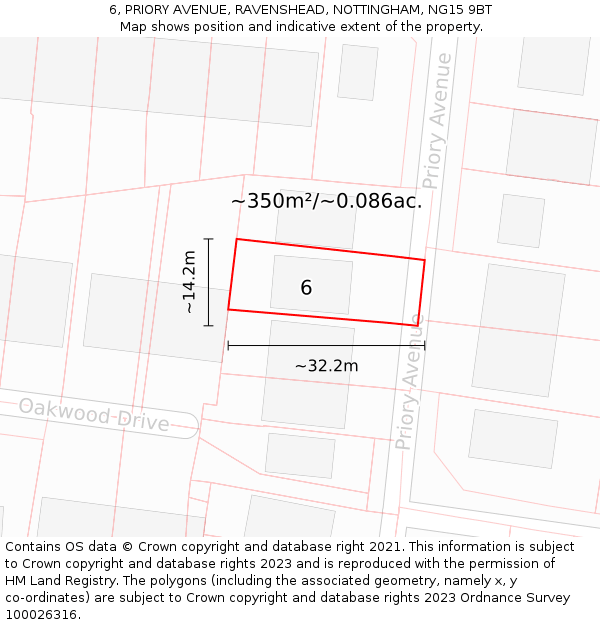 6, PRIORY AVENUE, RAVENSHEAD, NOTTINGHAM, NG15 9BT: Plot and title map