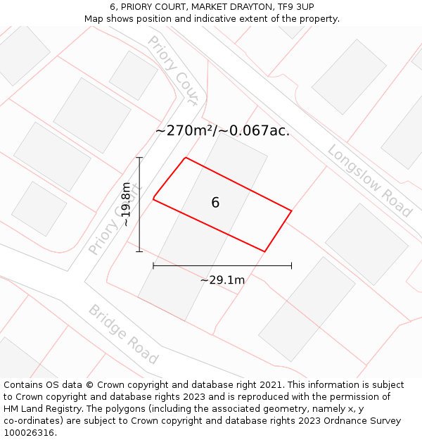 6, PRIORY COURT, MARKET DRAYTON, TF9 3UP: Plot and title map