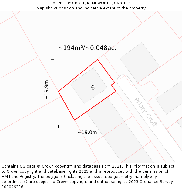 6, PRIORY CROFT, KENILWORTH, CV8 1LP: Plot and title map