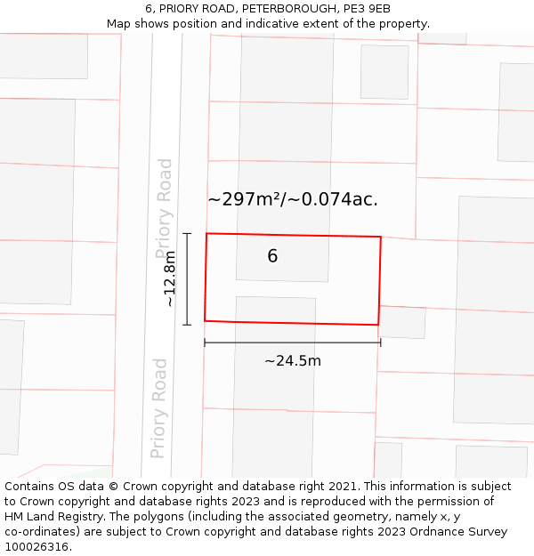 6, PRIORY ROAD, PETERBOROUGH, PE3 9EB: Plot and title map