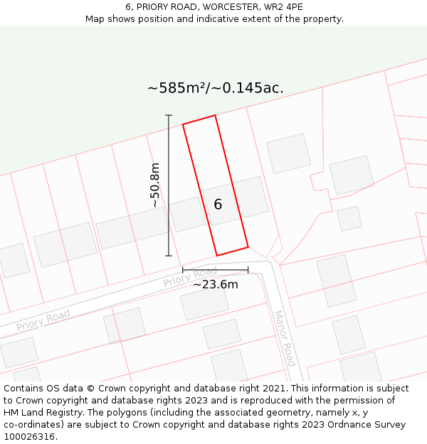 6, PRIORY ROAD, WORCESTER, WR2 4PE: Plot and title map