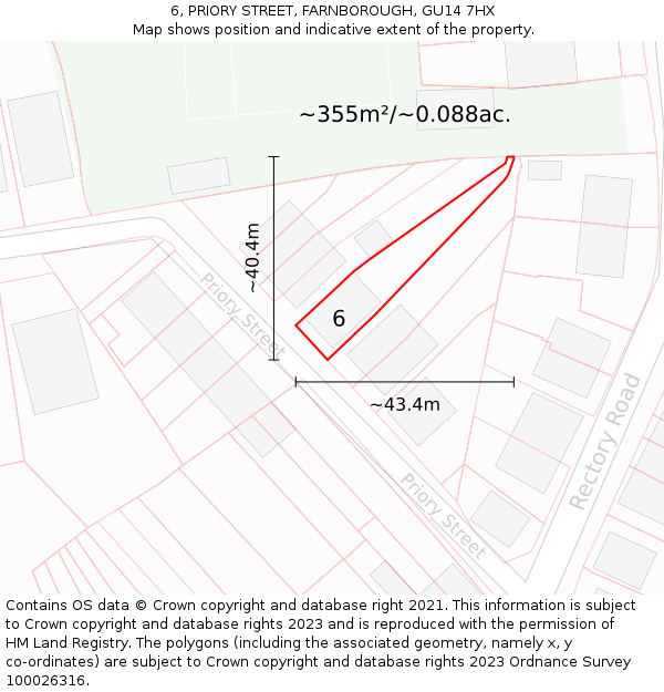 6, PRIORY STREET, FARNBOROUGH, GU14 7HX: Plot and title map