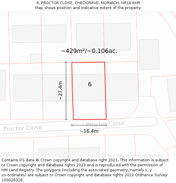 6, PROCTOR CLOSE, CHEDGRAVE, NORWICH, NR14 6HR: Plot and title map