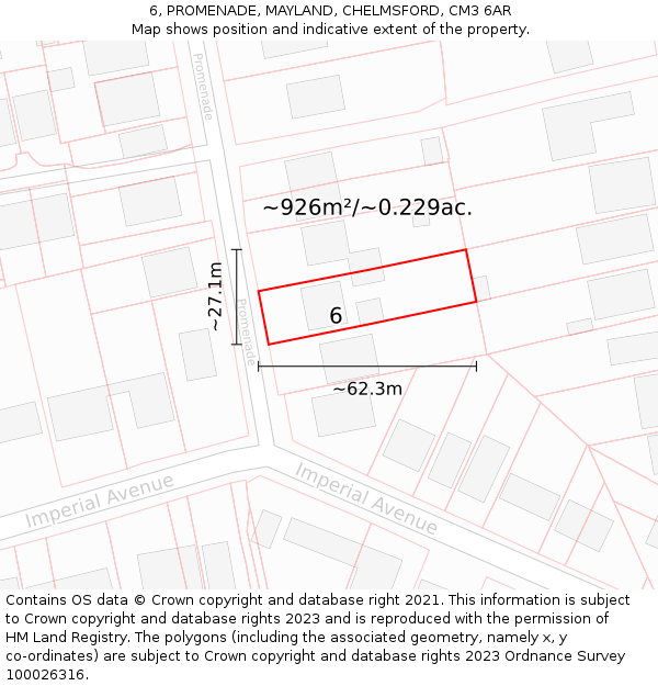 6, PROMENADE, MAYLAND, CHELMSFORD, CM3 6AR: Plot and title map