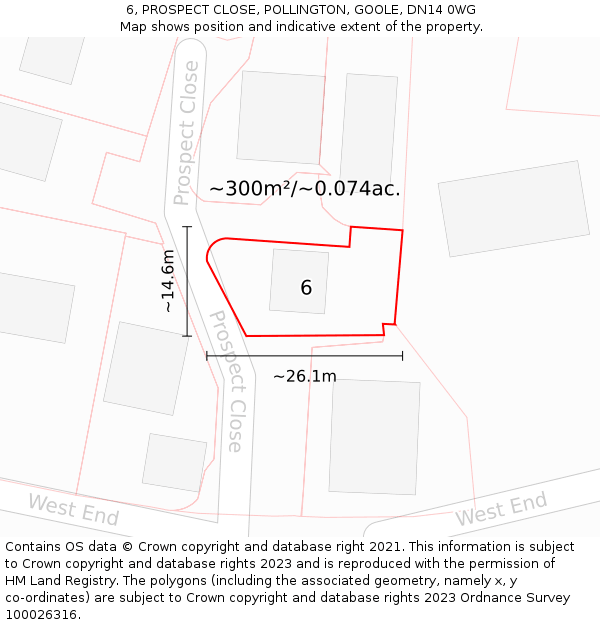 6, PROSPECT CLOSE, POLLINGTON, GOOLE, DN14 0WG: Plot and title map
