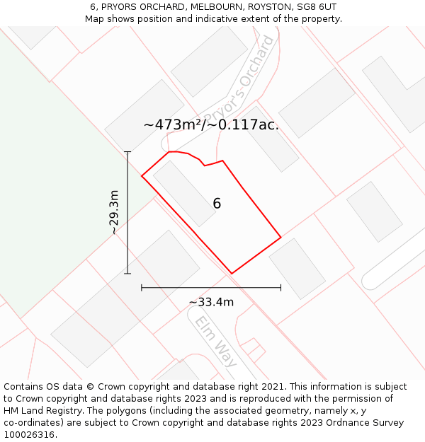 6, PRYORS ORCHARD, MELBOURN, ROYSTON, SG8 6UT: Plot and title map