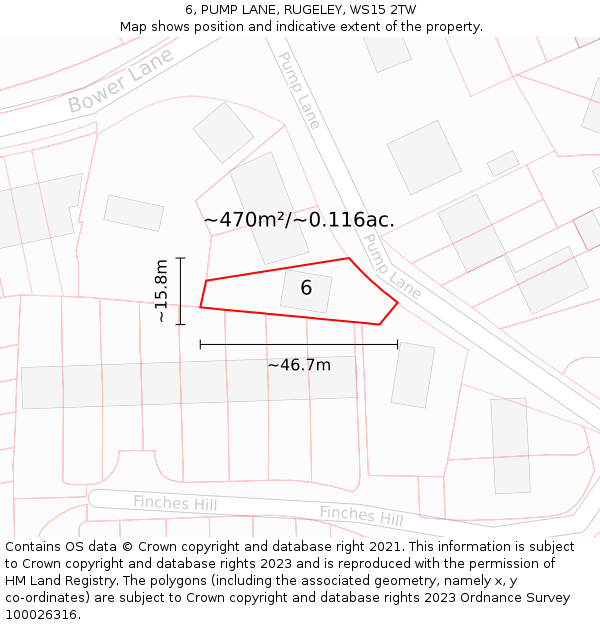 6, PUMP LANE, RUGELEY, WS15 2TW: Plot and title map