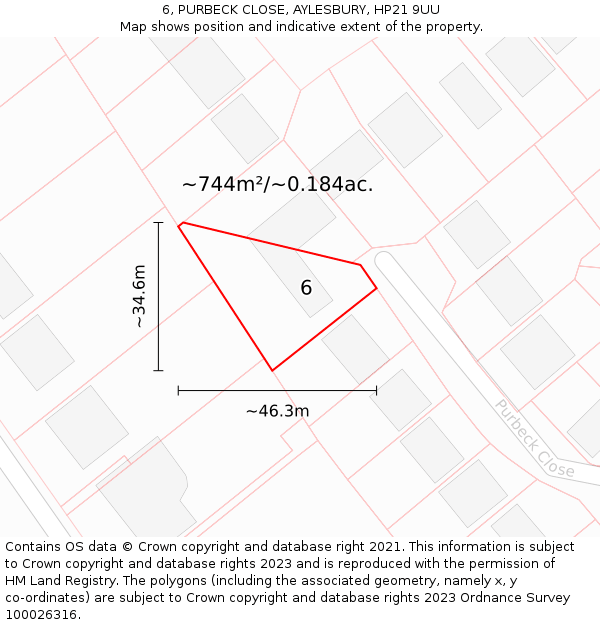 6, PURBECK CLOSE, AYLESBURY, HP21 9UU: Plot and title map