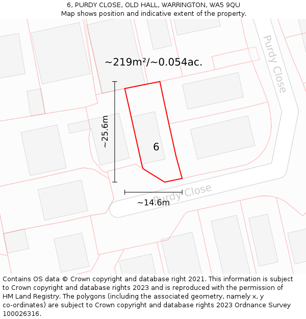 6, PURDY CLOSE, OLD HALL, WARRINGTON, WA5 9QU: Plot and title map