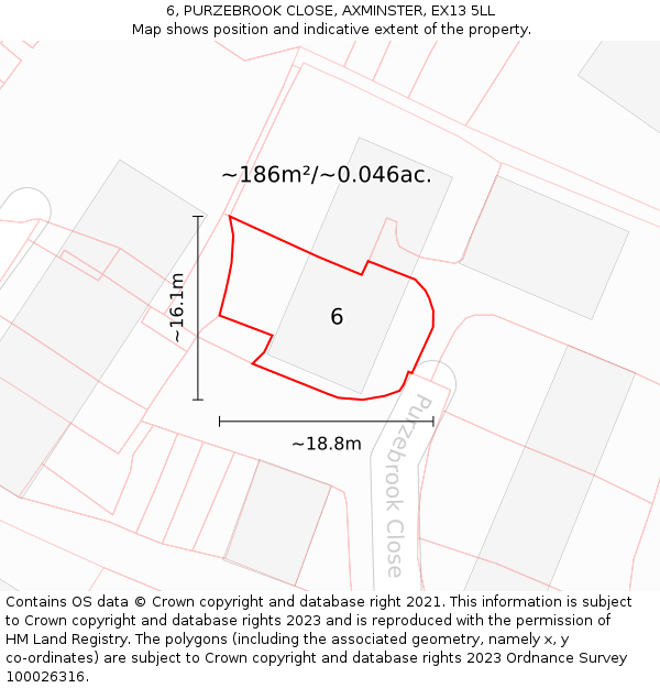 6, PURZEBROOK CLOSE, AXMINSTER, EX13 5LL: Plot and title map