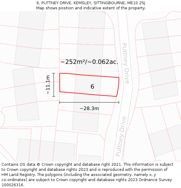 6, PUTTNEY DRIVE, KEMSLEY, SITTINGBOURNE, ME10 2SJ: Plot and title map