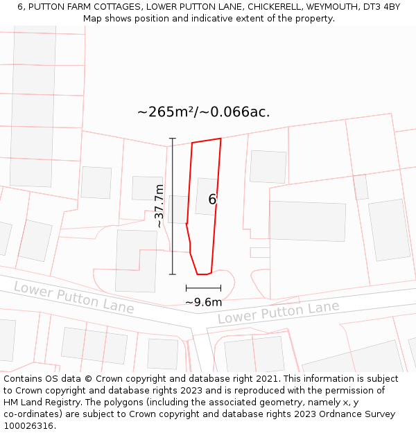 6, PUTTON FARM COTTAGES, LOWER PUTTON LANE, CHICKERELL, WEYMOUTH, DT3 4BY: Plot and title map