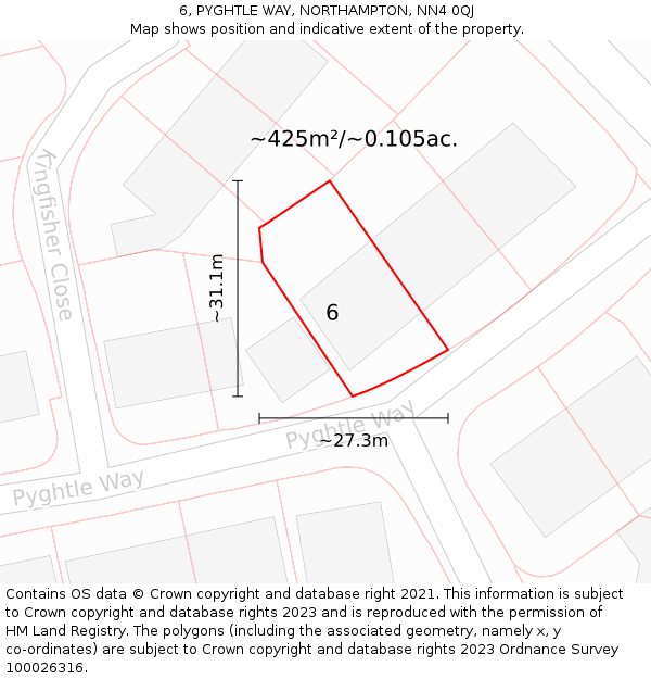 6, PYGHTLE WAY, NORTHAMPTON, NN4 0QJ: Plot and title map