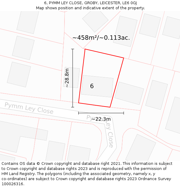 6, PYMM LEY CLOSE, GROBY, LEICESTER, LE6 0GJ: Plot and title map