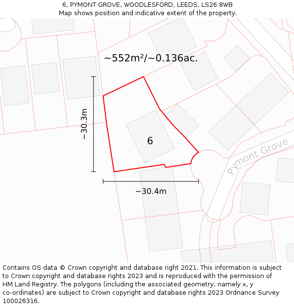 6, PYMONT GROVE, WOODLESFORD, LEEDS, LS26 8WB: Plot and title map