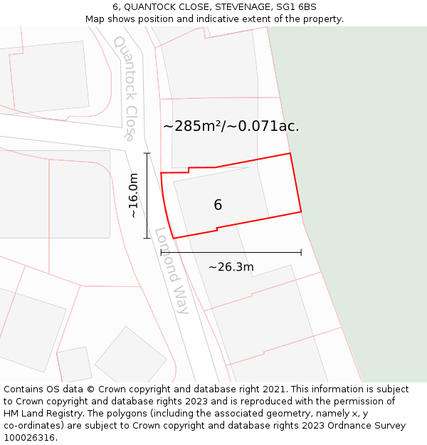 6, QUANTOCK CLOSE, STEVENAGE, SG1 6BS: Plot and title map