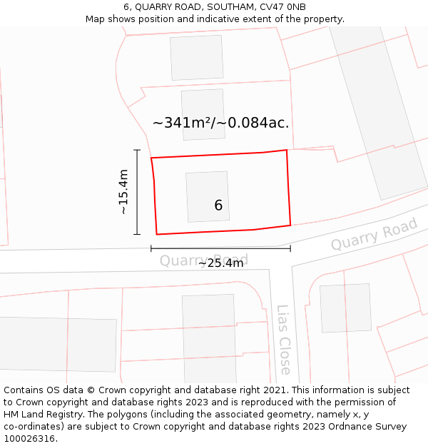 6, QUARRY ROAD, SOUTHAM, CV47 0NB: Plot and title map