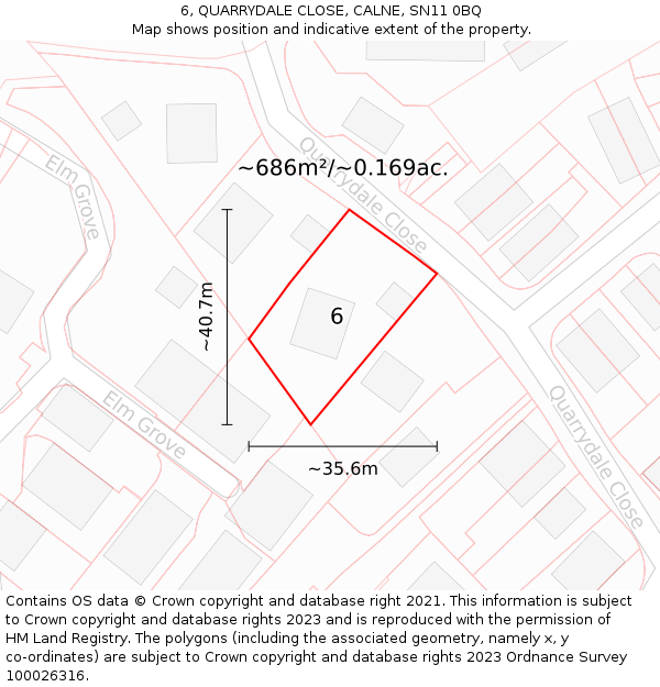 6, QUARRYDALE CLOSE, CALNE, SN11 0BQ: Plot and title map