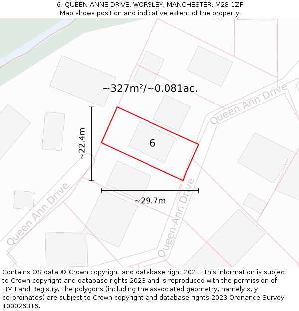 6, QUEEN ANNE DRIVE, WORSLEY, MANCHESTER, M28 1ZF: Plot and title map