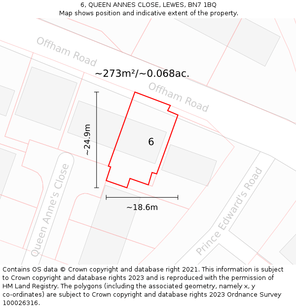 6, QUEEN ANNES CLOSE, LEWES, BN7 1BQ: Plot and title map