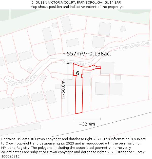 6, QUEEN VICTORIA COURT, FARNBOROUGH, GU14 8AR: Plot and title map