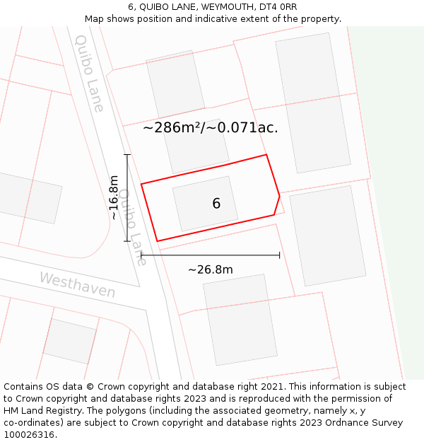 6, QUIBO LANE, WEYMOUTH, DT4 0RR: Plot and title map