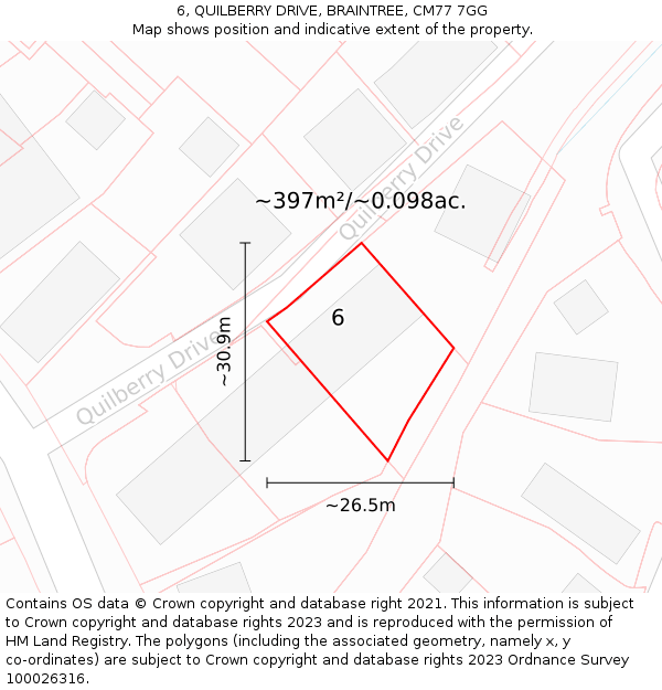 6, QUILBERRY DRIVE, BRAINTREE, CM77 7GG: Plot and title map