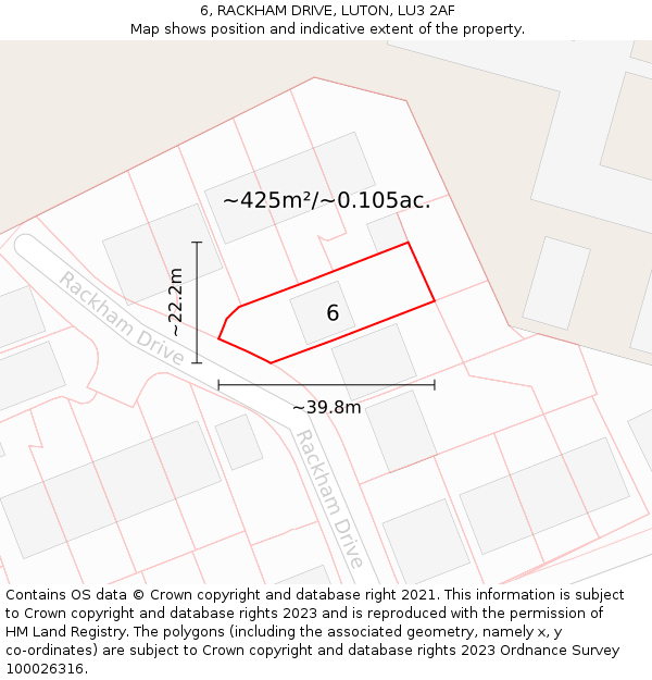 6, RACKHAM DRIVE, LUTON, LU3 2AF: Plot and title map