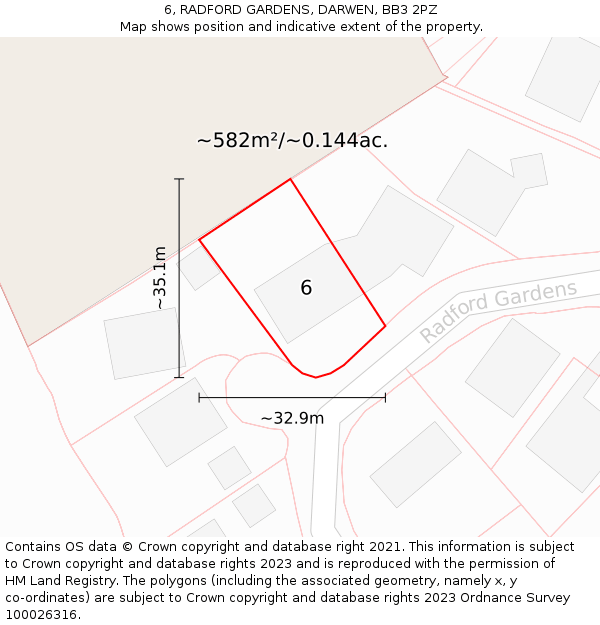 6, RADFORD GARDENS, DARWEN, BB3 2PZ: Plot and title map