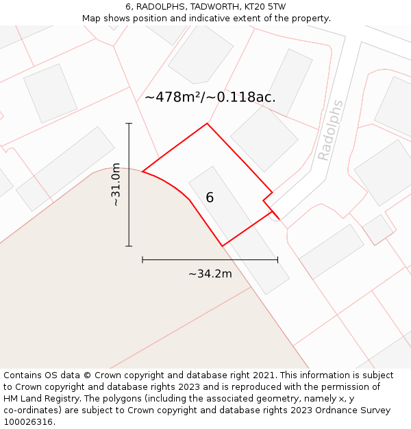 6, RADOLPHS, TADWORTH, KT20 5TW: Plot and title map