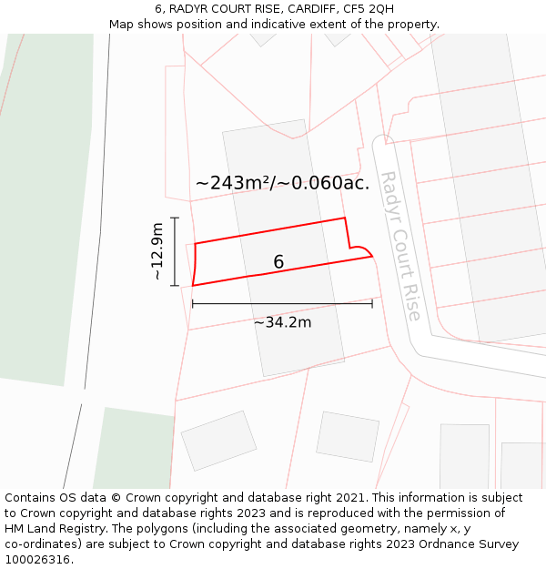 6, RADYR COURT RISE, CARDIFF, CF5 2QH: Plot and title map