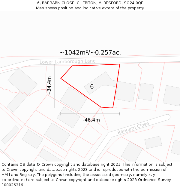 6, RAEBARN CLOSE, CHERITON, ALRESFORD, SO24 0QE: Plot and title map