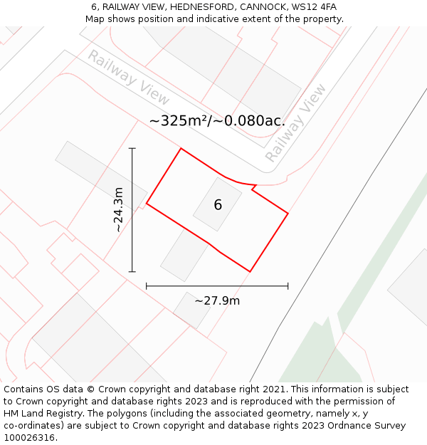 6, RAILWAY VIEW, HEDNESFORD, CANNOCK, WS12 4FA: Plot and title map