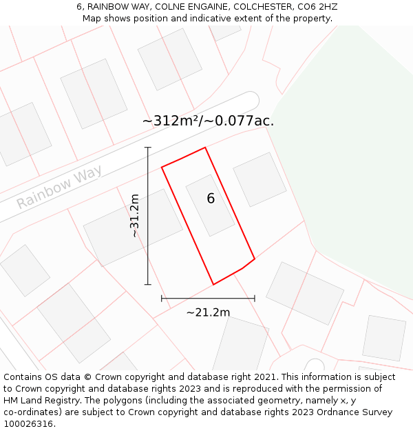 6, RAINBOW WAY, COLNE ENGAINE, COLCHESTER, CO6 2HZ: Plot and title map