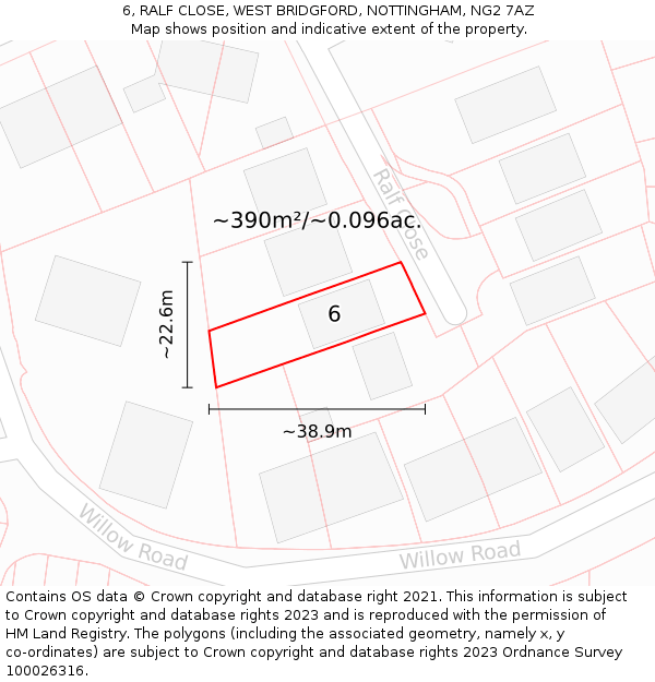 6, RALF CLOSE, WEST BRIDGFORD, NOTTINGHAM, NG2 7AZ: Plot and title map