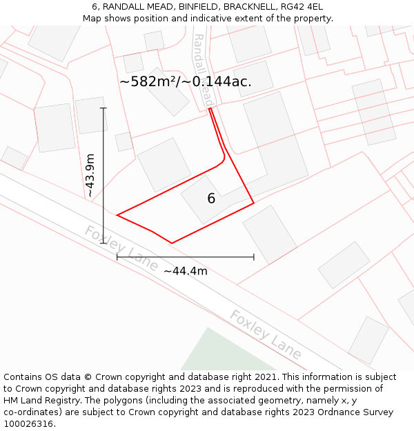 6, RANDALL MEAD, BINFIELD, BRACKNELL, RG42 4EL: Plot and title map