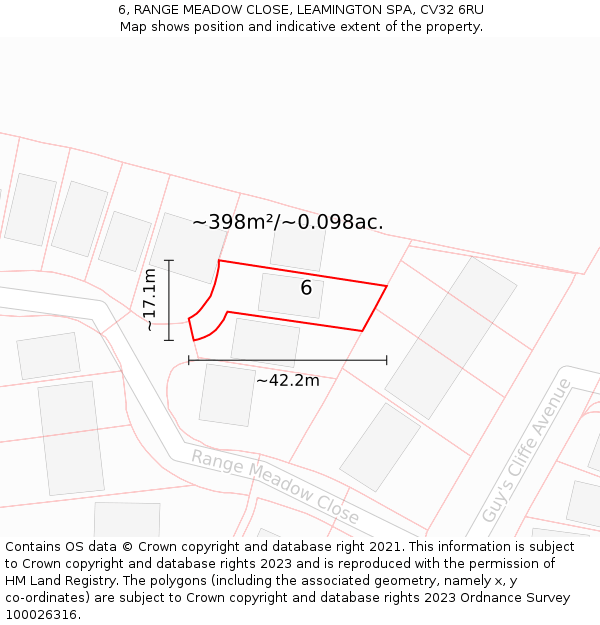 6, RANGE MEADOW CLOSE, LEAMINGTON SPA, CV32 6RU: Plot and title map