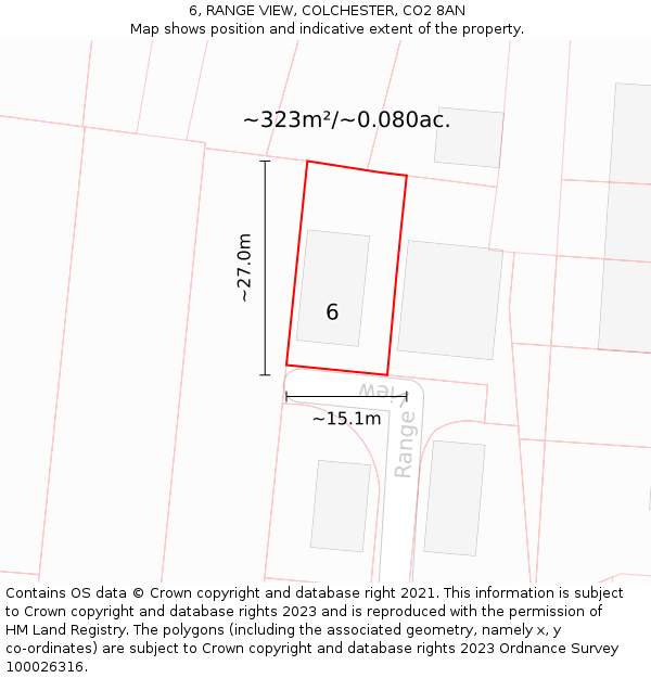 6, RANGE VIEW, COLCHESTER, CO2 8AN: Plot and title map