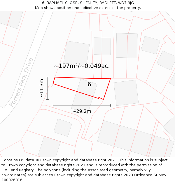 6, RAPHAEL CLOSE, SHENLEY, RADLETT, WD7 9JG: Plot and title map