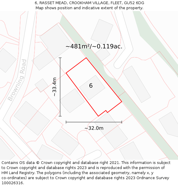 6, RASSET MEAD, CROOKHAM VILLAGE, FLEET, GU52 6DG: Plot and title map