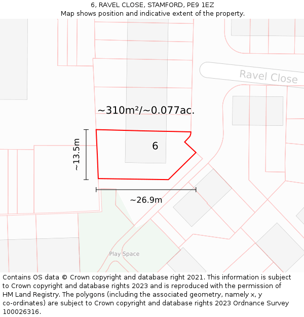 6, RAVEL CLOSE, STAMFORD, PE9 1EZ: Plot and title map