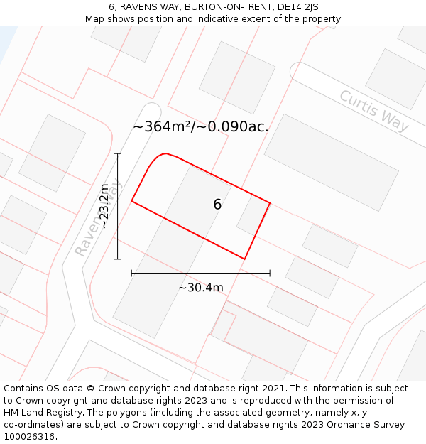 6, RAVENS WAY, BURTON-ON-TRENT, DE14 2JS: Plot and title map